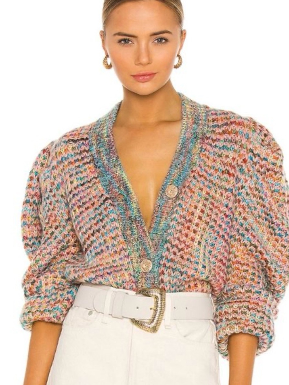 Ulla Johnson Fiora Rainbow Puff Sleeve Mohair Wool Cardigan Sweater M - Picture 11 of 16